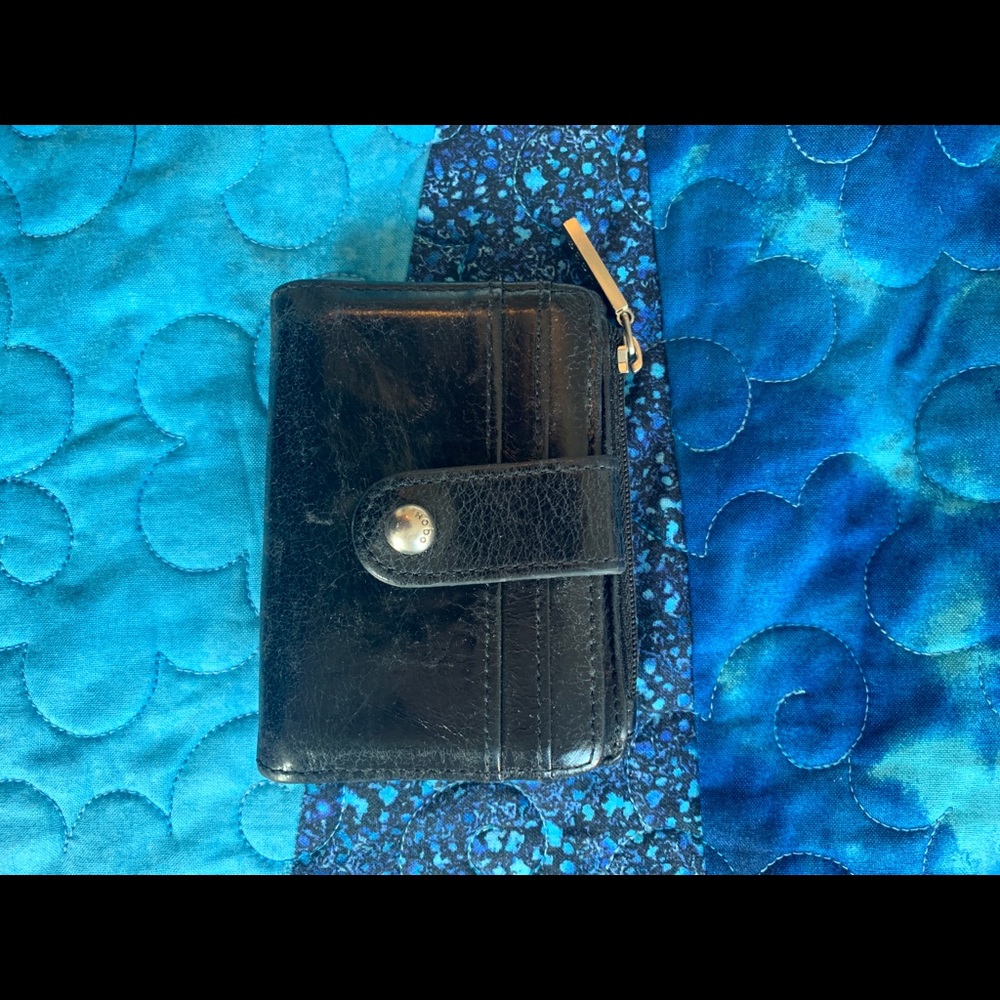Black leather Hobo card case wallet.